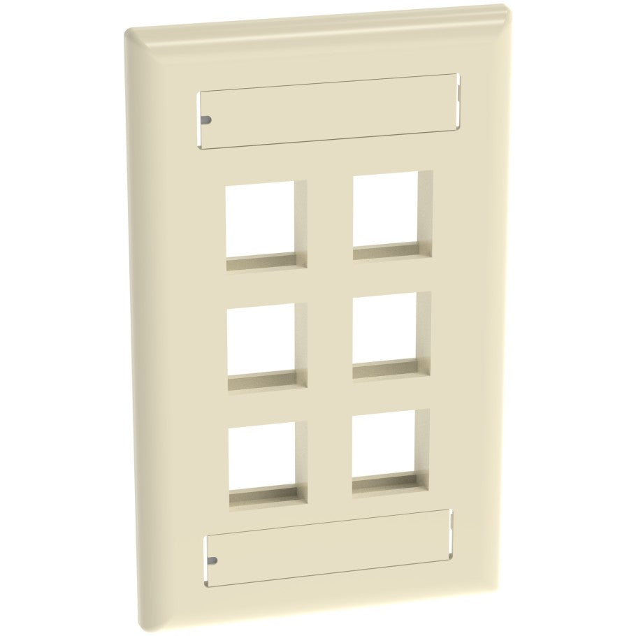 NetKey 1-Gang, Flush Mount Vertical Faceplate, 6-Port, Includes Label and label Covers. Electric Ivory