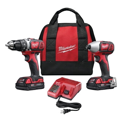 M18 Cordless Combo Kit, 18 V, 1/2 in Drill Driver, 1/4 in Hex Impact Driver, 2 Batteries, Charger, Belt Clip, Contractor Bag