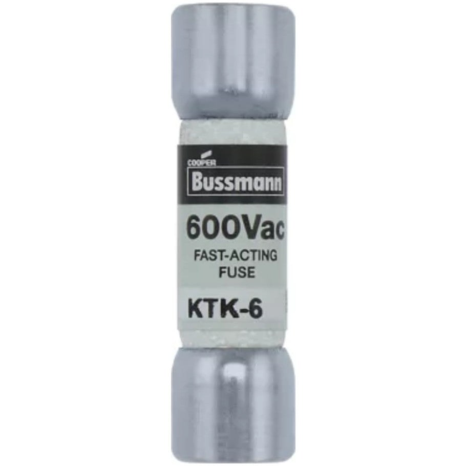 KTK Series Fast Acting Supplemental Fuse, 6A, 600V, 13/32 x 1-1/2 in., Color Code Black