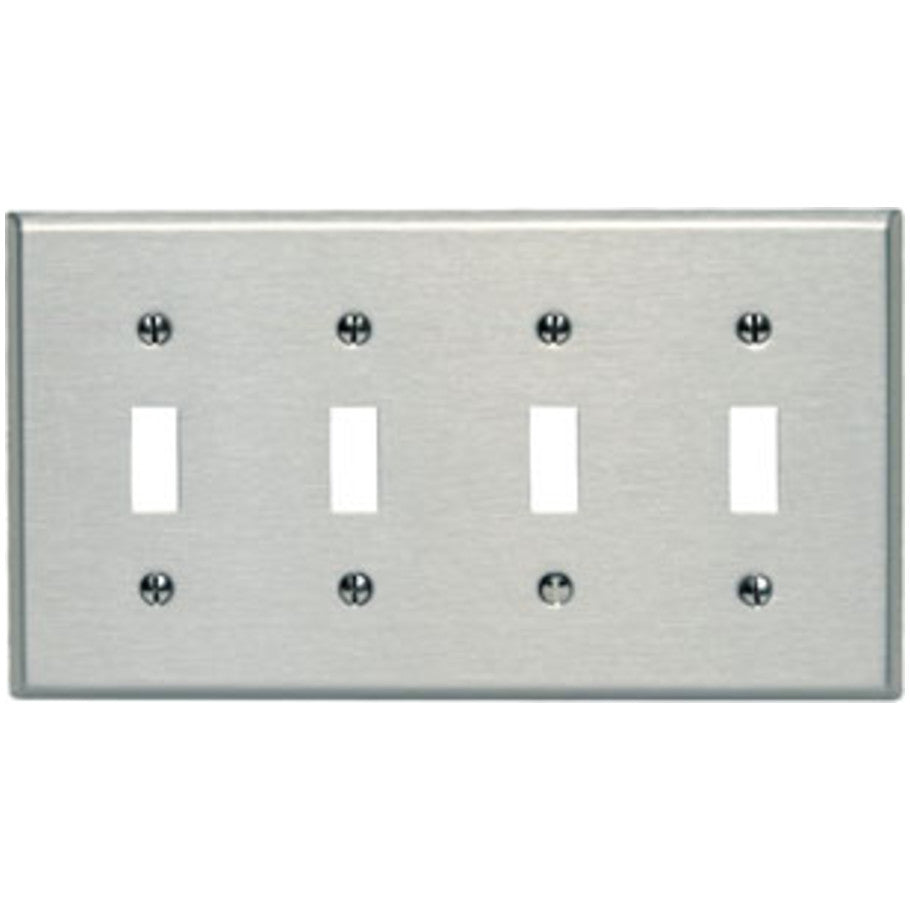 4-Gang Toggle Switch Type 302 Stainless Steel Wall Plate, Device Mount