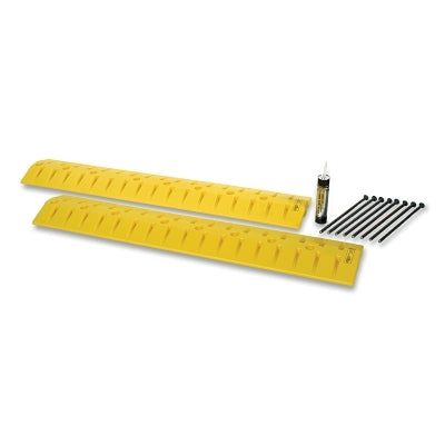 Speed Bump-Cable Protector, Dual Channel, HDPE, 10 in W x 108 in L x 2 in H, Yellow, Includes Anchor Kit