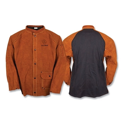 FreedomFlex Flame Resistant Welding Jacket, 3360, Premium Side Split Cowhide/Westex Indura, Outside Pkt, 2XL, Dk Brn/Black