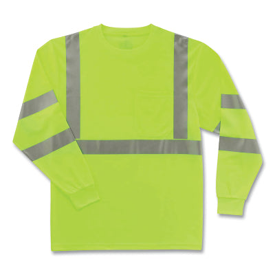 GloWear 8391 Type R Class 3 Long Sleeve T-Shirt, Polyester Breathable Knit, Hi-Vis Lime, X-Large