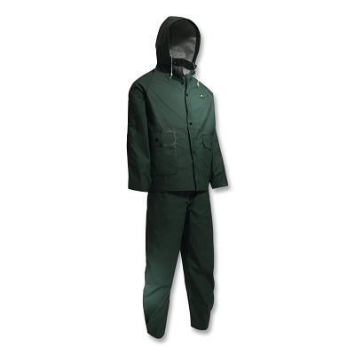 Sitex 3-Pc Rain Suit with Detachable Hood Jacket/Bib Overalls, 0.35 mm Thick, Polyester/PVC, Hunter Green, 2X-Large