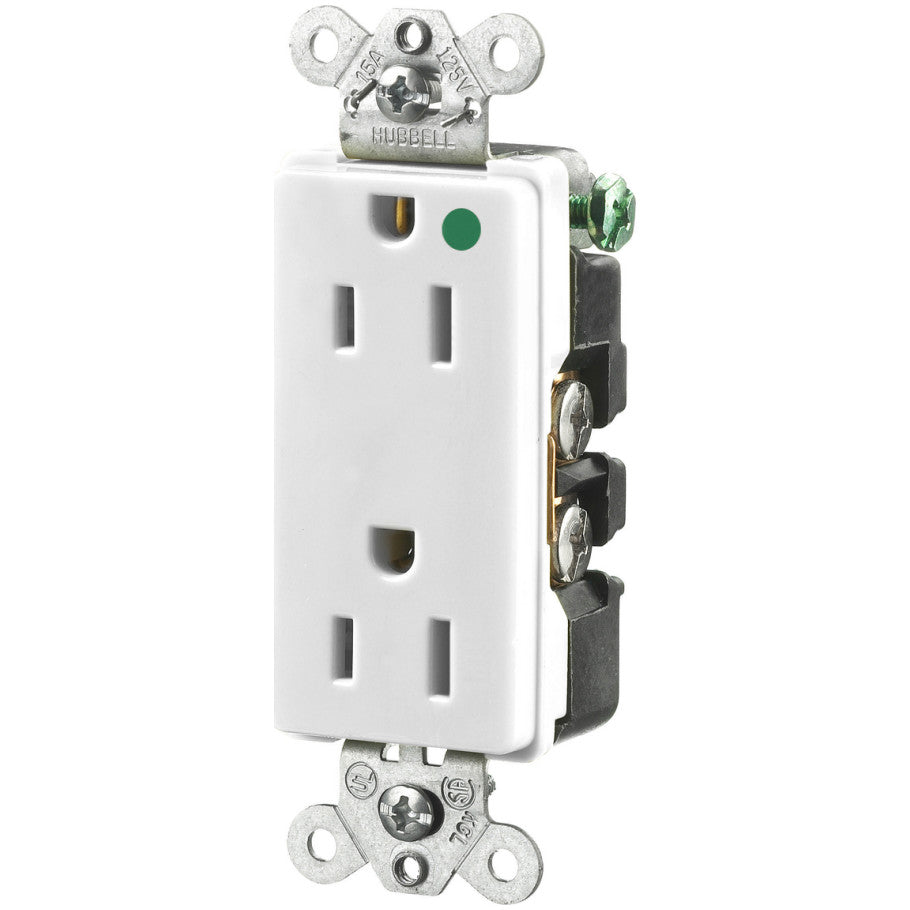 Hospital Grade Receptacle, 15 A, 125 V, 2-Pole, 3-Wire, NEMA Type 5-15R, White