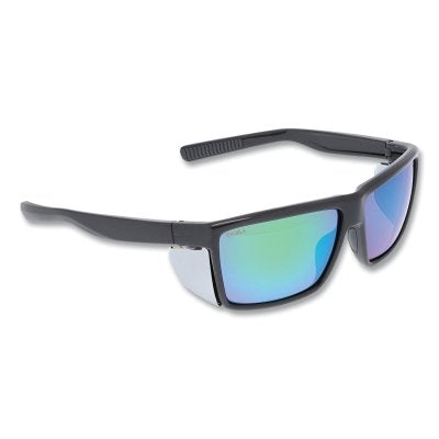 Swagger SR2 Series Safety Glasses, Polycarbonate Lens/Fr, Duramass Hard Coat, Charcoal Frame, Green Mirror Polarized Lens