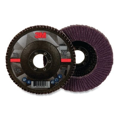 3M 638060-05904 Coated Flap Disc 769F, 4-1/2 in dia, 60+ Grit, 7/8 in Arbor, 13300 RPM