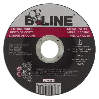 Depressed Center Cutting Wheel, 4-1/2 in dia, 0.045 in Thick, 7/8 in Arbor, 60 Grit, Aluminum Oxide
