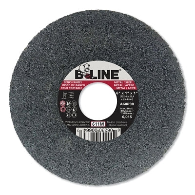 Straight Resinoid Wheel, 6 in dia, 1 in thick, 1 in arbor, 60 grit