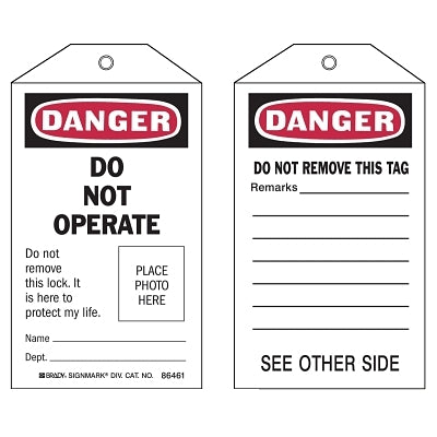 Self-Laminating Tag, 3 in W x 5-3/4 in H, Polyester, Danger, Do Not Operate, Includes Rever Side, Black/Red on White