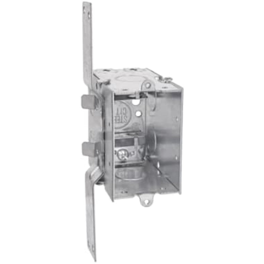 3x2 Switch Box, Gangable, Steel, 3-1/2 in. D, (6) 1/2 in. Side KO, (1) 1/2 in. Bottom KO, CV-Bracket, (2) C-3 Clamps