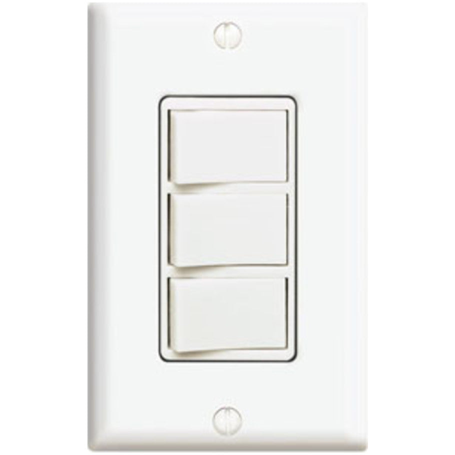 Decora Three Rocker Combination Switch, Non-Grounding, 1-Pole, 15A, 120V, White