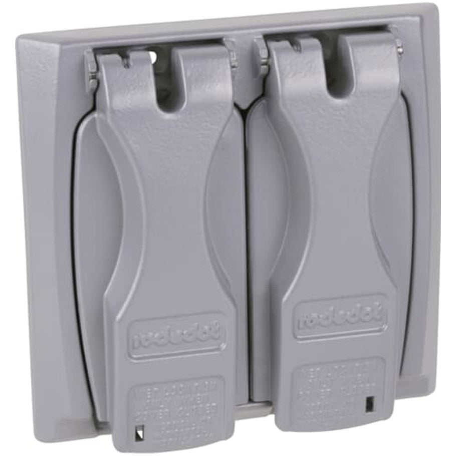Universal Weatherproof Cover, Die Cast Zinc, Flip-Lid, Multiple Outlet Configuration, 2-Gang, Silver