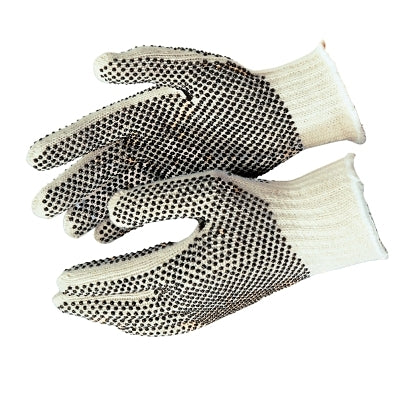 PVC Dot String Knit Gloves, Large, Natural/Black PVC Dots