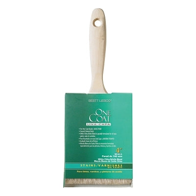One Coat Trim/Wall White China Brush, 7/8 in Thick, 4 in W, Beavertail Style/Sanded Wood Handle