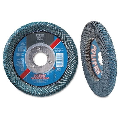POLIFAN Z SGP Curve Steelox Flap Disc, 4-1/2 in dia x 7/8 in Arbor, 40 Grit, Zirconia, 13300 RPM, Large Radius