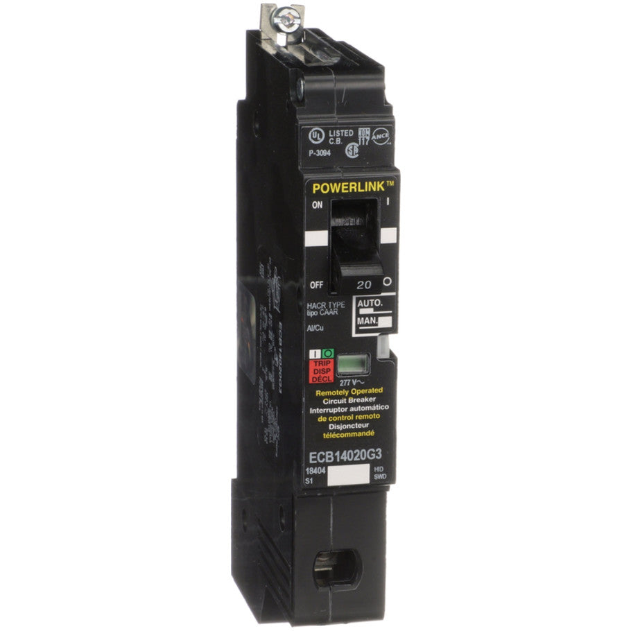 Circuit Breaker, PowerLink, 20A, 1 pole, 277VAC, 14kA, remotely operated, bolt on mount  TAA