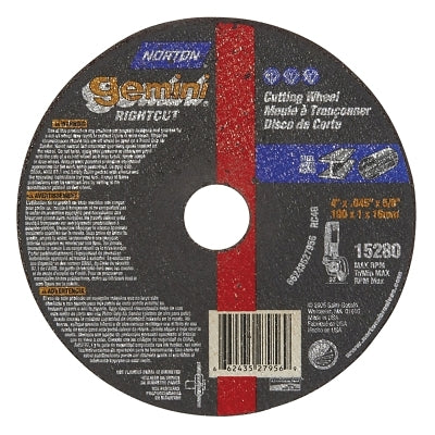 Gemini RightCut Right Angle Cut-Off Wheel, Type 01/41, 4 in dia x 0.045 in Thick x 5/8 in Arbor, 25 EA/BOX