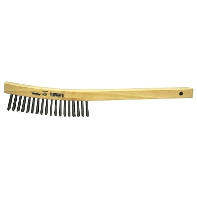 Curved Handle Scratch Brush, 14 in L, 4X18 Rows, Stainless Steel Wire, Wood Handle