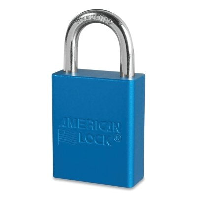 Anodized Aluminum Safety Padlock, 1/4 in dia, 1 in L, 25/32 in W, Blue, Keyed Alike, Keyed - 08170