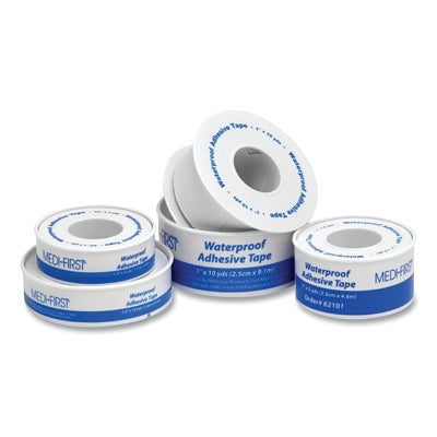 First Aid Tape, 1/2 in W, 10 yd L, Waterproof, Latex Free