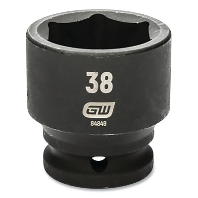 Impact Socket, 3/4 in Drive Size, 38 mm Opening Size, 6-point, Standard Length