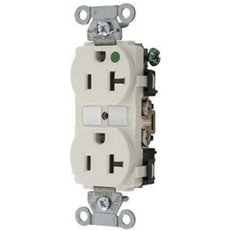 Hubbell-Pro Duplex Receptacle, Hospital Grade, 20A, 125V, 2P3W, Smooth Circuit ID Face, Back and Side Wired, Light Almond