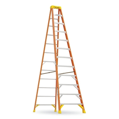 Fiberglass Stepladder, 6212, Type IA, 12 ft L, 33.84 in W, Single-Sided, 300 lb Load Capacity, Orange/Yellow