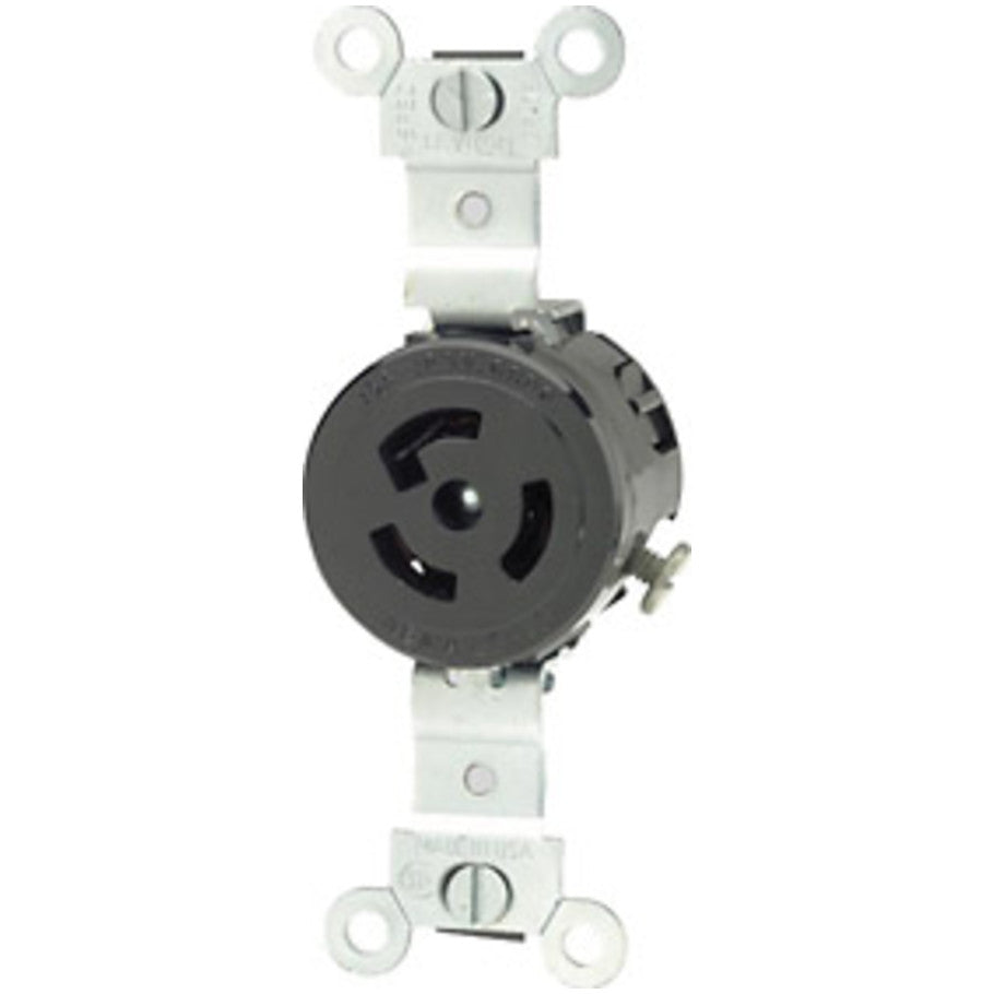 Single Locking Receptacle, 15A, 125V, 2P3W, NEMA L5-15R, Black Nylon