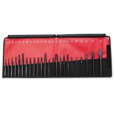 24 Piece Punch & Chisel Kits, Pointed; Round, English, Pouch