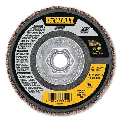 XP Ceramic Flap Disc, 4-1/2 in dia, 40 Grit, 5/8 in-11 Arbor, 13300 RPM, T27