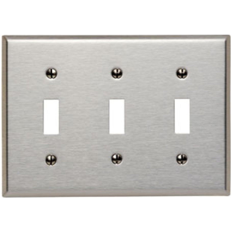 3-Gang Toggle Switch Wallplate, Standard Size, Magnetic Stainless Steel