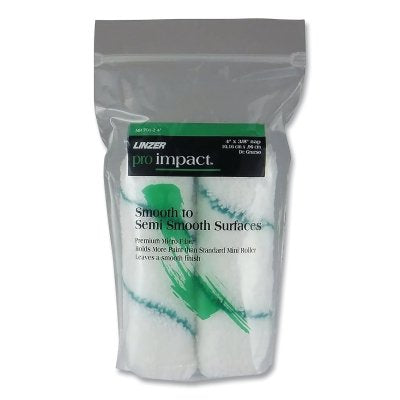Pro Impact Mini Paint Roller Cover, 4 in L, 3/8 in Nap, Microfiber