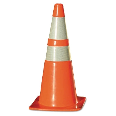 W Series Traffic Cone, 28 in H, PVC, Orange with Reflective Collar