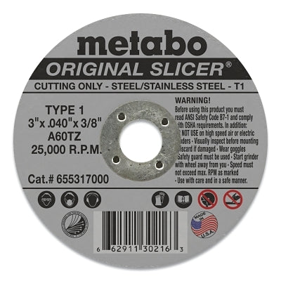 Original Slicer Wheel, Aluminum Oxide, 3 in dia, 0.04 in Thick, 3/8 in Arbor, A60TZ, 25000 RPM