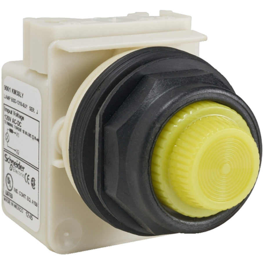 Type SK 30mm Pushbutton Pilot Light, Standard, Corrosion Resistant, LED Style, 120 Vac/Vdc, Yellow Plastic Fresnel Cap