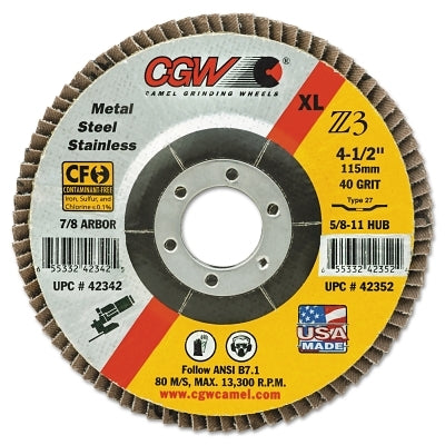 Prem Z3 Reg T29 Flap Disc, 4 1/2", 120 Grit,5/8 Arbor,13300 rpm