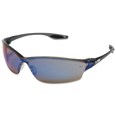Law LW2 Series Safety Glasses, Blue Diamond Mirror Lens, TPR Nose Piece and Temple Inserts, Gray Frame