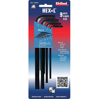 Hex-L Key Set, 9 per Holder, Hex Tip, Metric, Long Arm