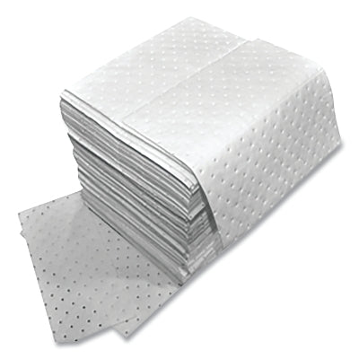 Sorbent Pads and Rolls, 18 in L x 16 in W, Oil Only, Heavy, Single-Ply, White, Pads, Box