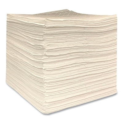 Oil Only Sorbent Pads, 18 in L x 16 in W, Heavy, Dimple Bonded, White