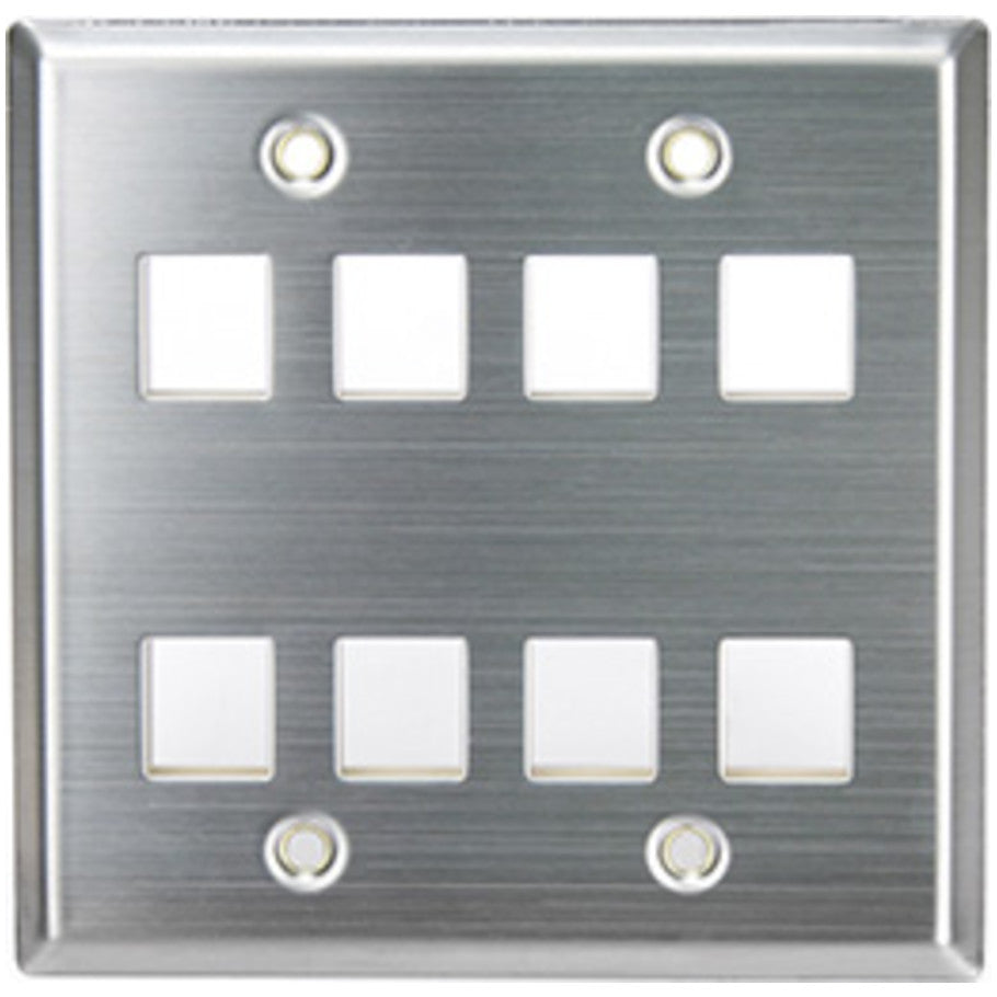 QuickPort 2-Gang Stainless Steel Faceplate, 8-Port