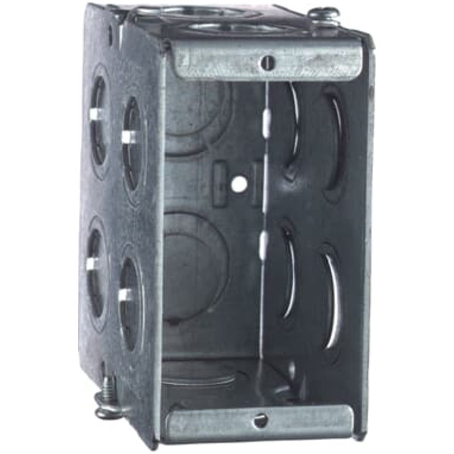 Steel City Masonry Box, Gangable, Steel, 3-1/2 in. D, 1-Gang, (12) 1/2 3/4 in. E Side KO, (2) 1/2 3/4 in. E Bottom KO