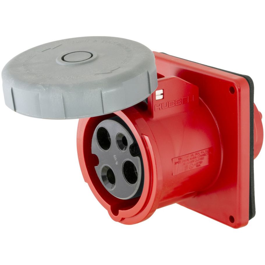 HBL Heavy Duty Series, Watertight Receptacle, Thermoplastic, 480V ac, 14,400W, 30A, Single-Phase, 3-Wire,  12 to  8 AWG, Red