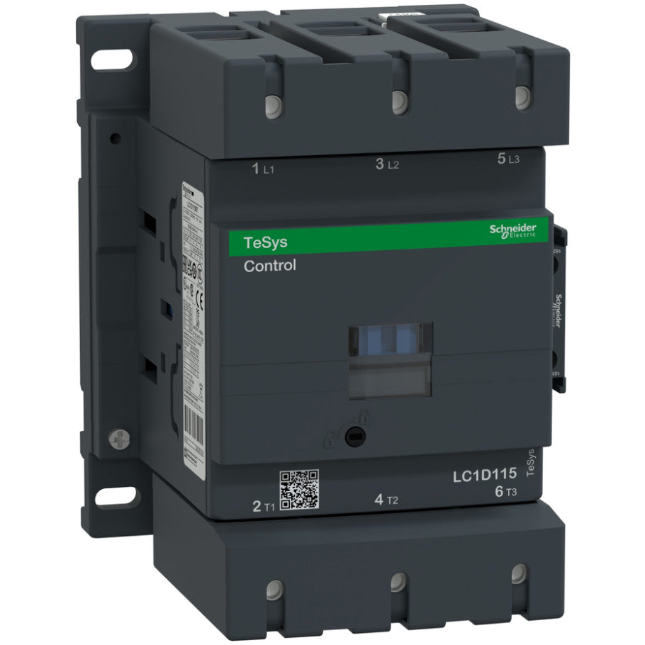 IEC Contactor, TeSys Deca, Nonreversing, 115A, 75HP at 480VAC, Up to 100kA SCCR, 3 Phase, 3 NO, 120VAC 50/60Hz Coil, Open