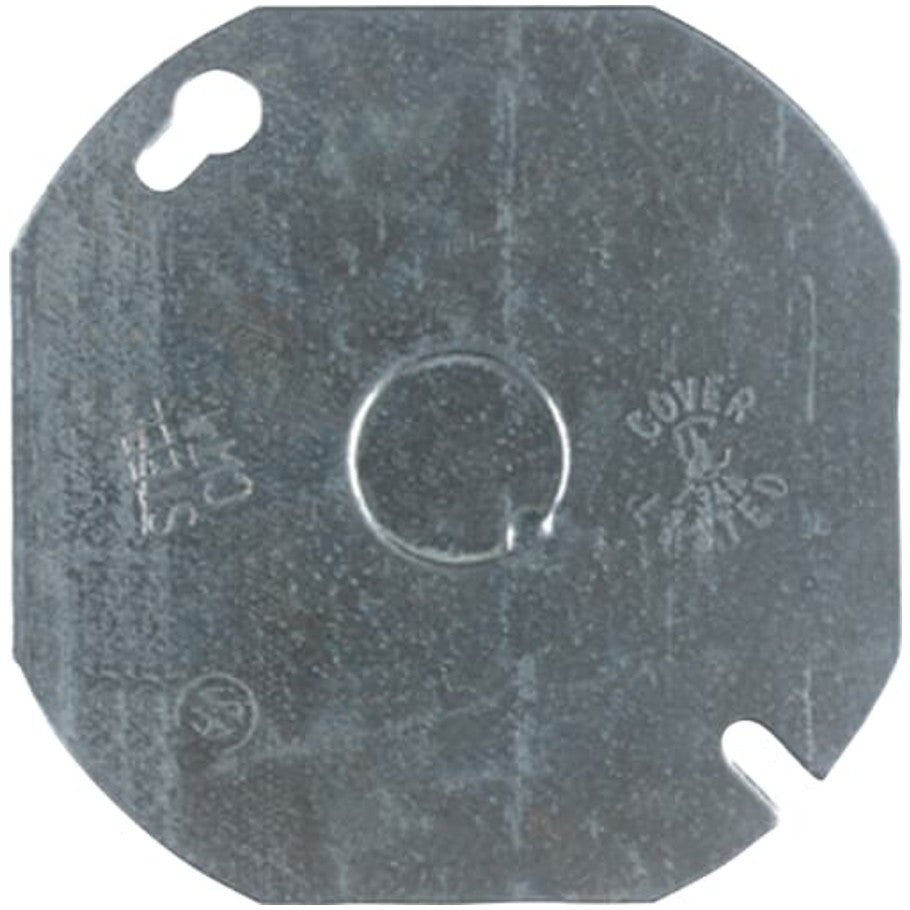 4 in. Round and Octagon Box Cover, Steel, Flat, (1) 1/2 in. KO