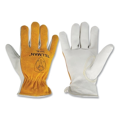 Drivers Gloves, Large, Cotton Stitching/Top Grain Cowhide Palm/Split Cowhide BOH, Unlined, Bourbon Brown/Pearl