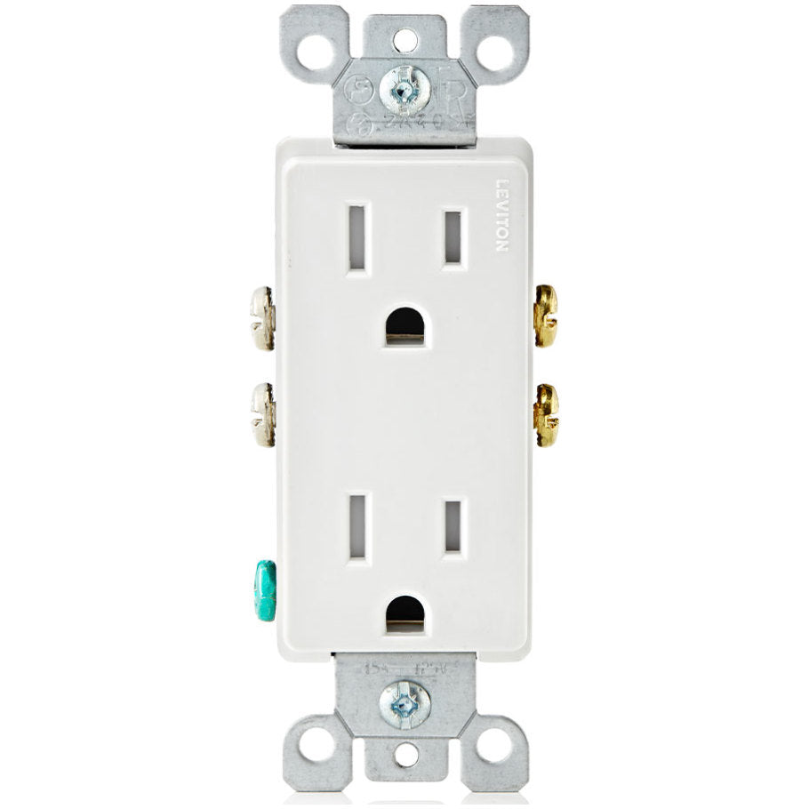 Decora Straight Blade Receptacle, Duplex, Tamper-Resistant, 15A 125V, 2P3W, White