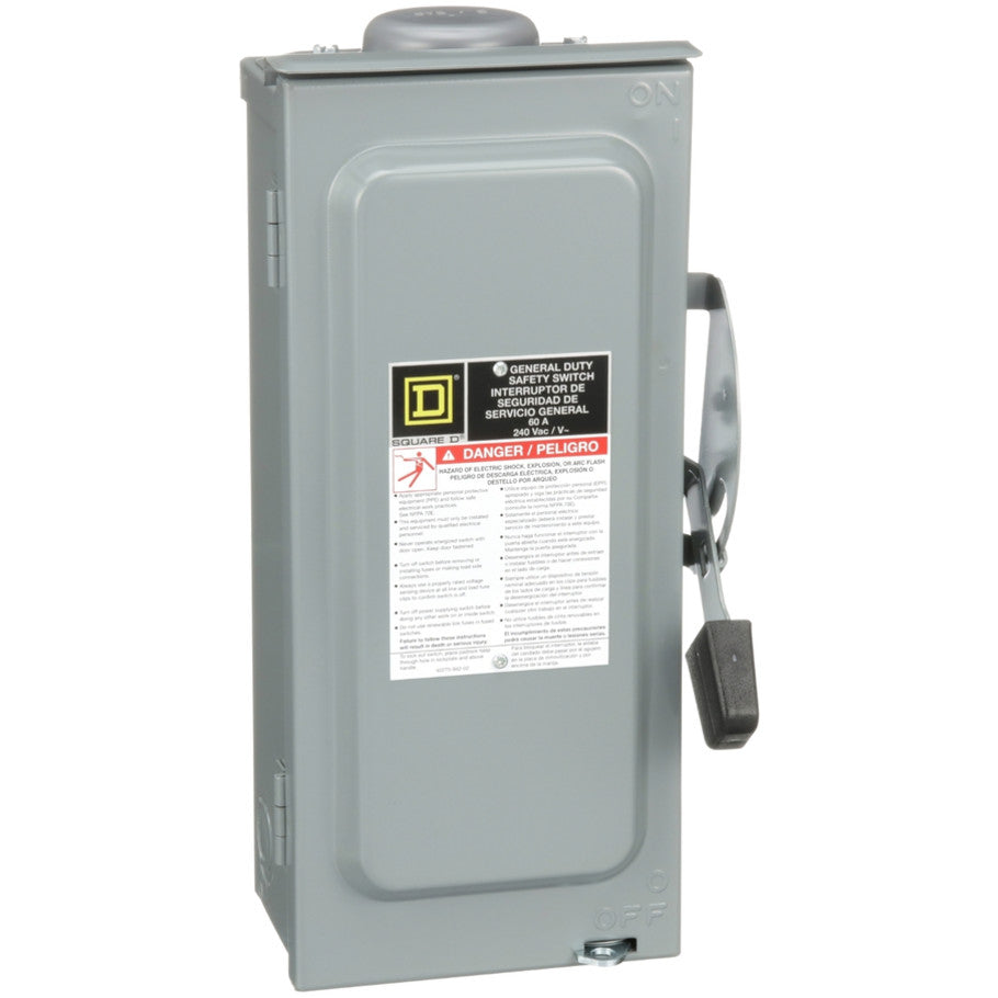 General Duty Safety Switch, Fusible, 60A, 2-Pole, 15hp, 240VAC, NEMA 3R, Bolt On Provision, Neutral Factory Installed