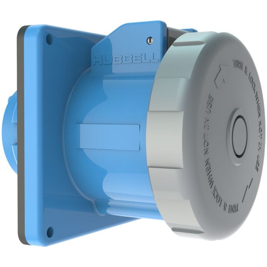 Pin and Sleeve Receptacle, Single, Watertight, 60A 3-Phase 250V, 3P4W, Blue